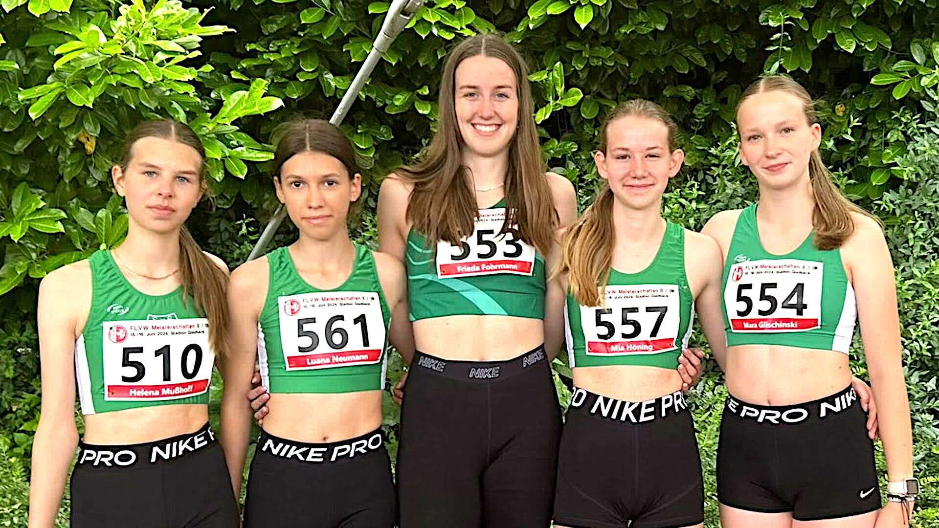 Erfolgreiche Athletetinnen des SuS Olfen bei den Westfälischen Meisterschaften II und III in Gladbeck 2024